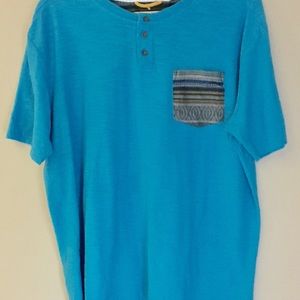 Free Planet Blue Shirt multi colored Pocket Lg EUC
